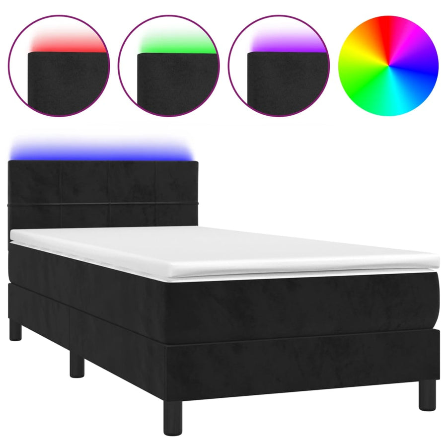 Boxspring met matras en LED fluweel zwart 80x200 cm 80 x 200 cm Blok met vierkanten