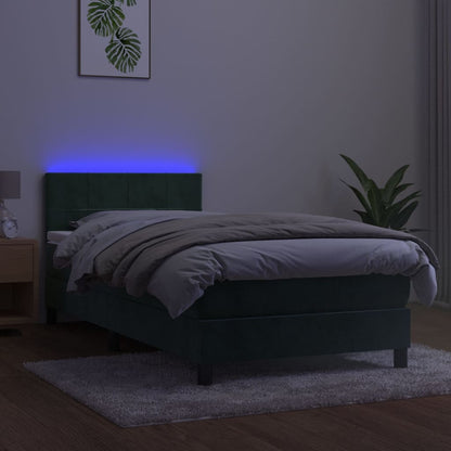 Boxspring Met Matras En Led Fluweel Donkergroen 80 x 200 cm Blok met vierkanten