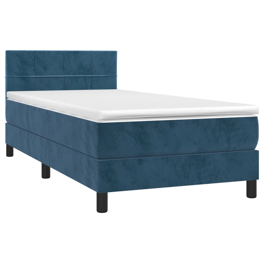 Boxspring met matras en LED fluweel donkerblauw 80x200 cm 80 x 200 cm Blok met vierkanten