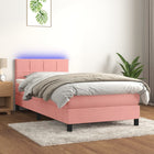 Box spring with mattress and LED velvet pink 80x200 cm