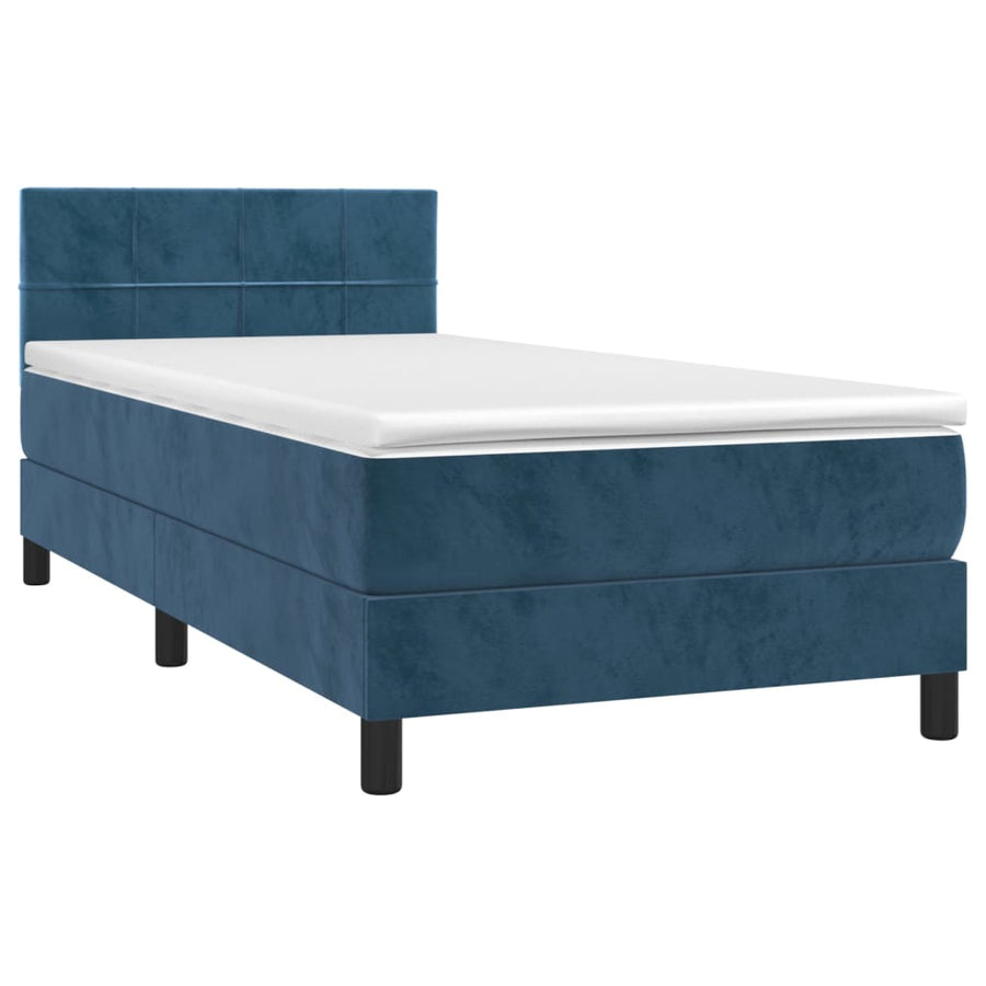 Boxspring met matras en LED fluweel donkerblauw 90x200 cm 90 x 200 cm Blok met vierkanten