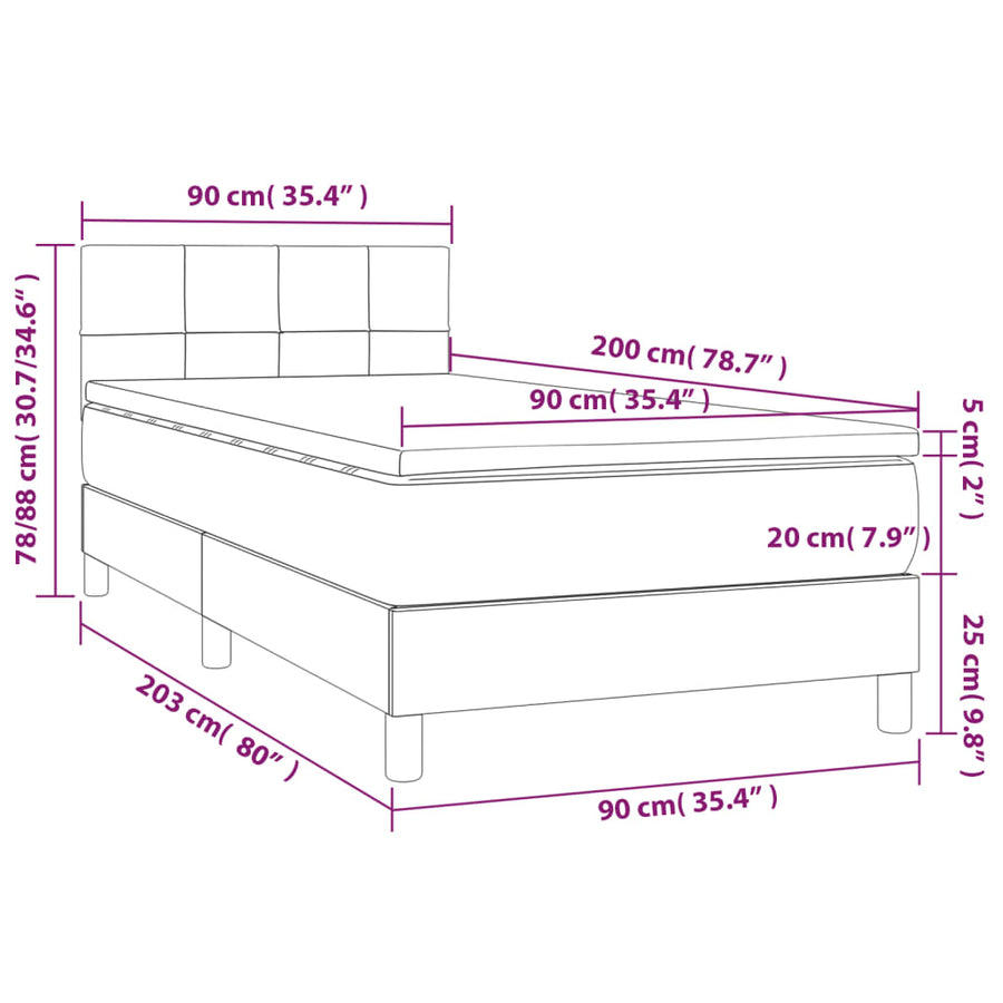 Boxspring met matras en LED fluweel roze 90x200 cm 90 x 200 cm Blok met vierkanten