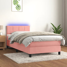 Boxspring met matras en LED fluweel roze 90x200 cm 90 x 200 cm Blok met vierkanten