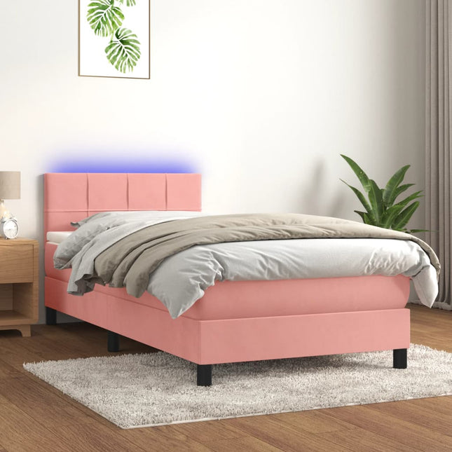 Boxspring met matras en LED fluweel roze 90x200 cm 90 x 200 cm Blok met vierkanten