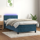 Boxspring Met Matras En Led Fluweel Donkerblauw 100 x 200 cm Blok met vierkanten