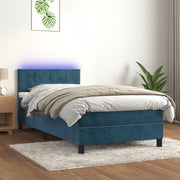 Boxspring 100x200 cm donkerblauw met matras en LED