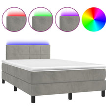 Boxspring Met Matras En Led Fluweel Lichtgrijs 120 x 200 cm Blok met vierkanten