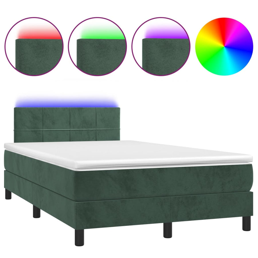 Boxspring met matras en LED fluweel donkergroen 120x200 cm 120 x 200 cm Donkergroen