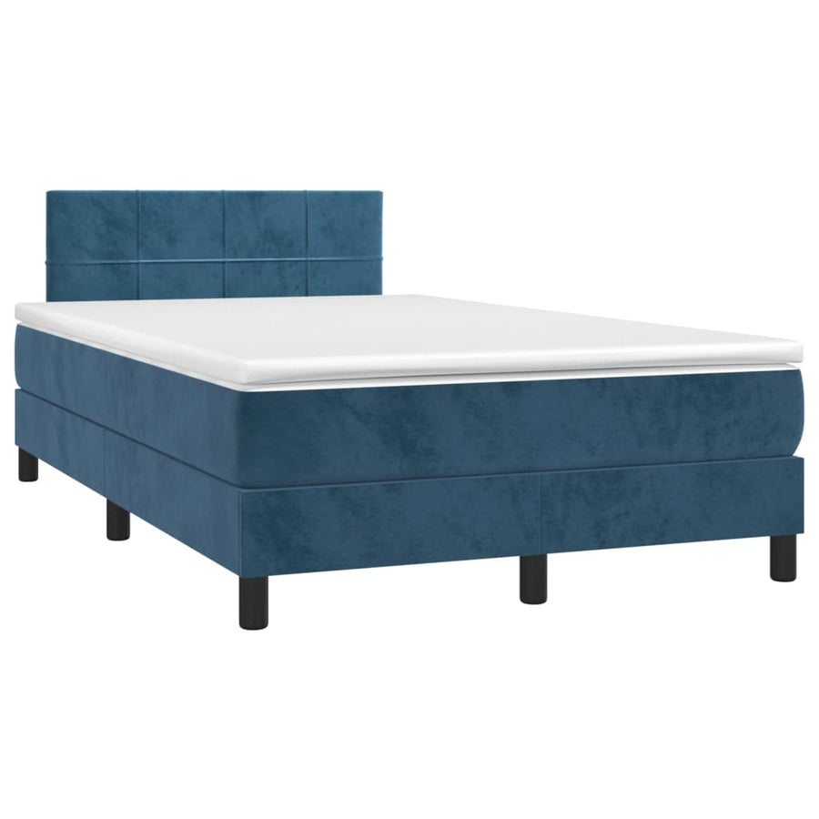Boxspring Met Matras En Led Fluweel Donkerblauw 120 x 200 cm Blok met vierkanten