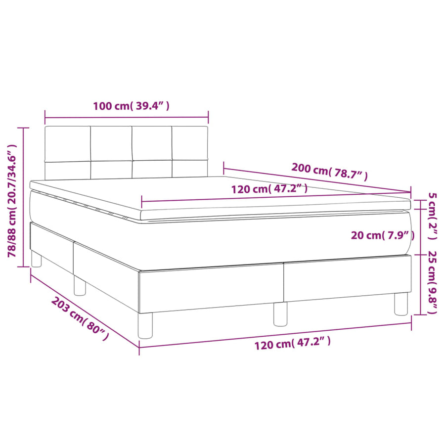 Boxspring Met Matras En Led Fluweel Donkerblauw 120 x 200 cm Blok met vierkanten