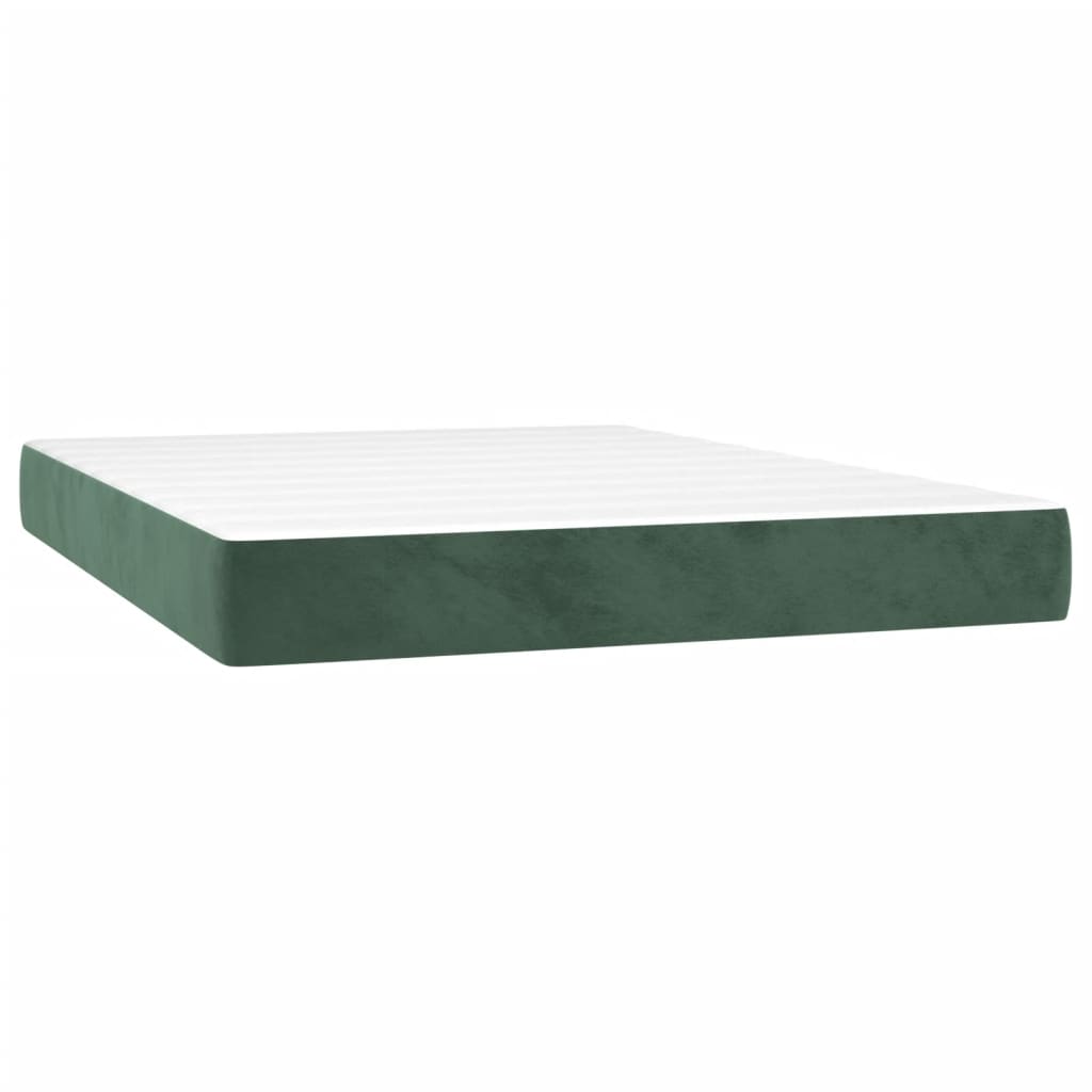 Boxspring Met Matras En Led Fluweel Donkergroen 140 x 190 cm Blok met vierkanten