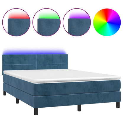 Boxspring met matras en LED fluweel donkerblauw 140x190 cm 140 x 190 cm Blok met vierkanten