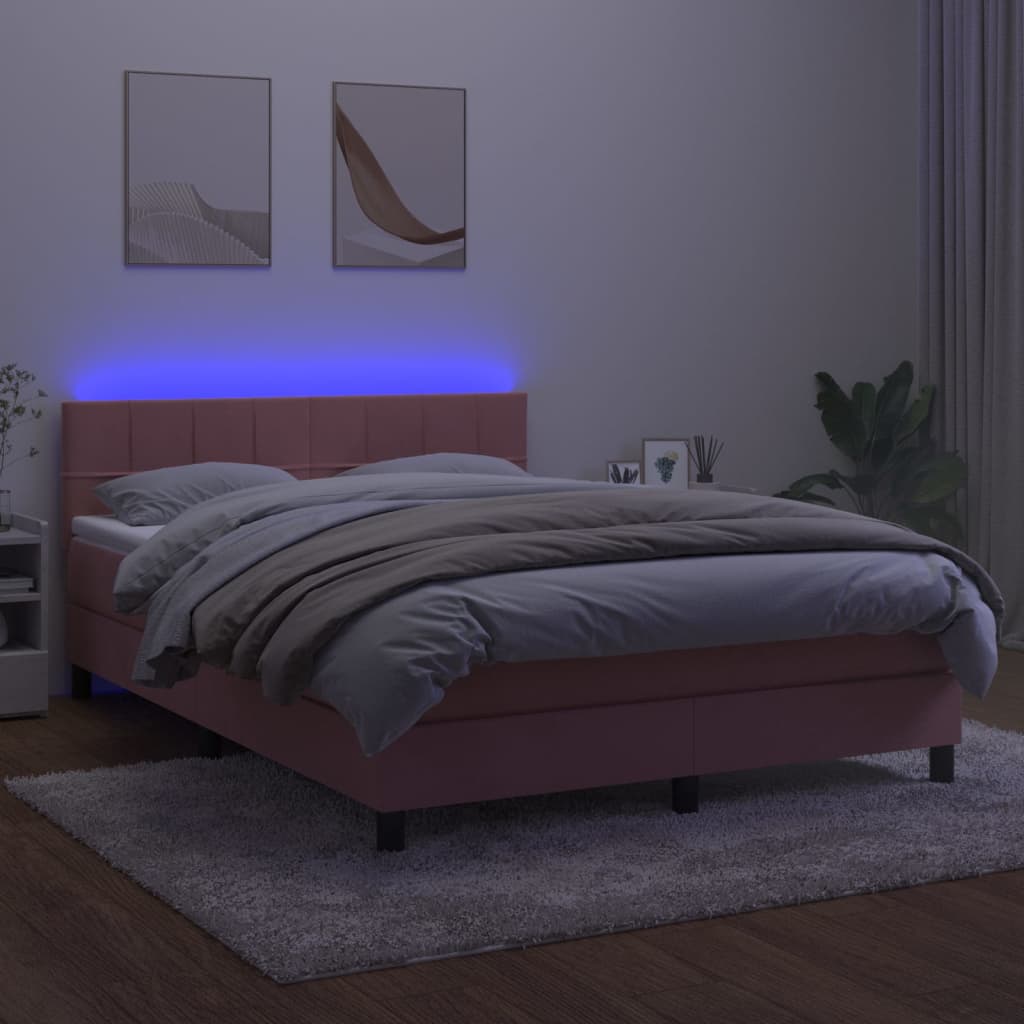 Boxspring met matras en LED fluweel roze 140x190 cm 140 x 190 cm Roze