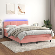 Boxspring 140x190 cm fluweel roze met matras en LED