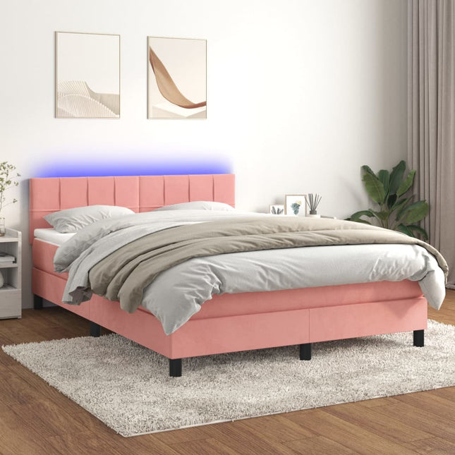 Boxspring met matras en LED fluweel roze 140x190 cm 140 x 190 cm Roze