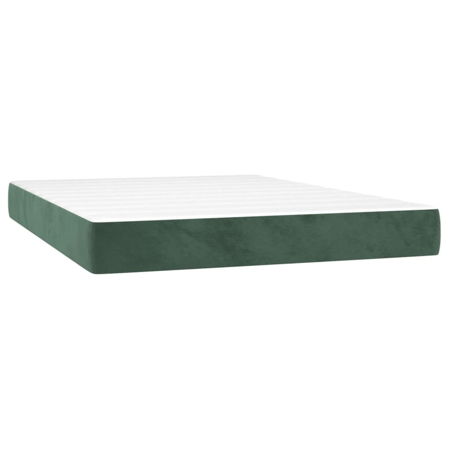 Boxspring met matras en LED fluweel donkergroen 140x200 cm 140 x 200 cm Blok met vierkanten