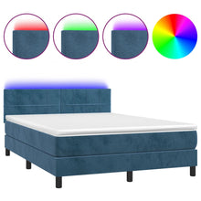Boxspring met matras en LED fluweel donkerblauw 140x200 cm 140 x 200 cm Blok met vierkanten