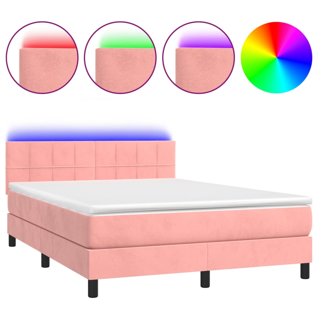 Boxspring met matras en LED fluweel roze 140x200 cm 140 x 200 cm Roze
