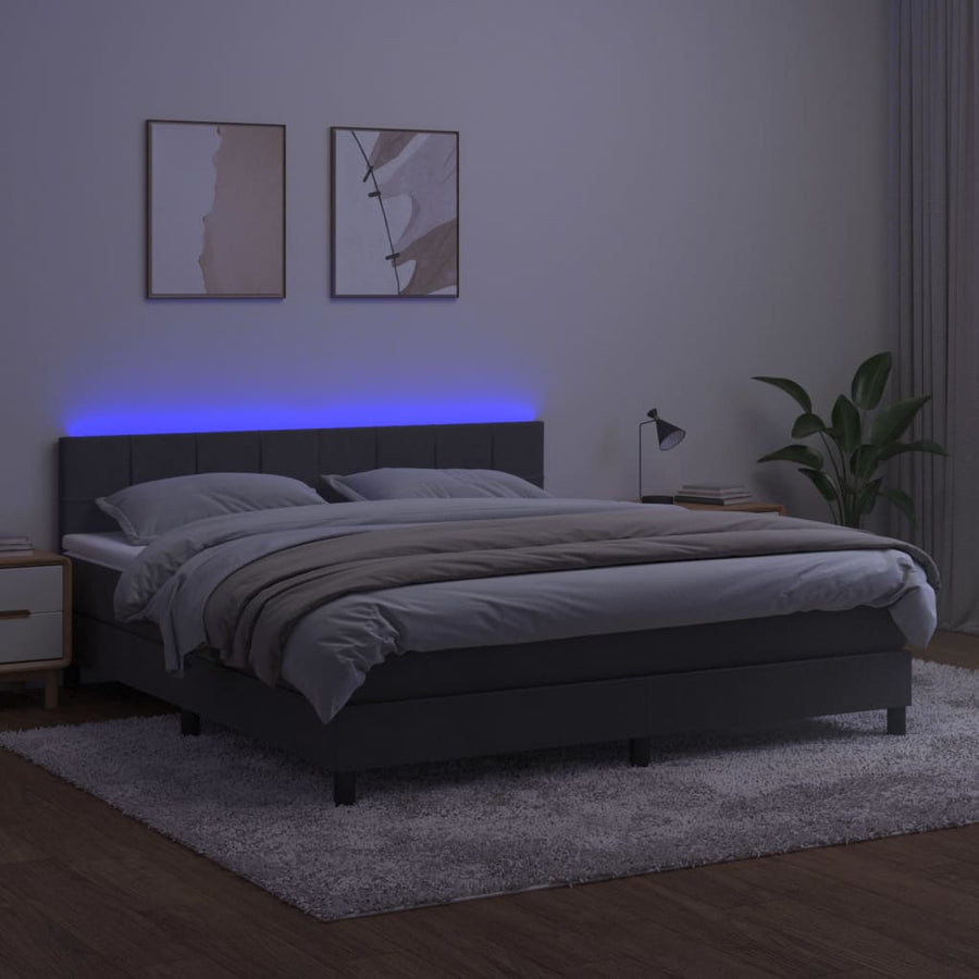 Boxspring Met Matras En Led Fluweel Donkergrijs 160 x 200 cm Blok met vierkanten