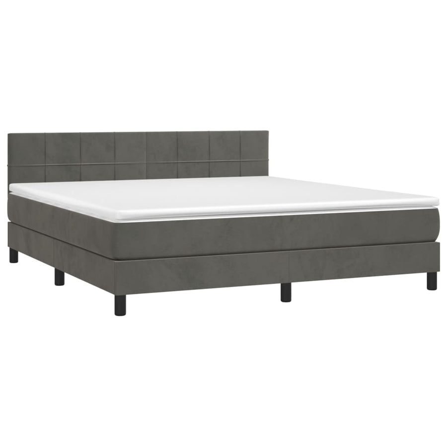 Boxspring Met Matras En Led Fluweel Donkergrijs 160 x 200 cm Blok met vierkanten