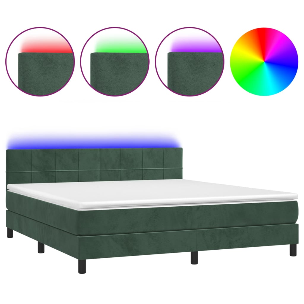 Boxspring met matras en LED fluweel donkergroen 160x200 cm 160 x 200 cm Blok met vierkanten