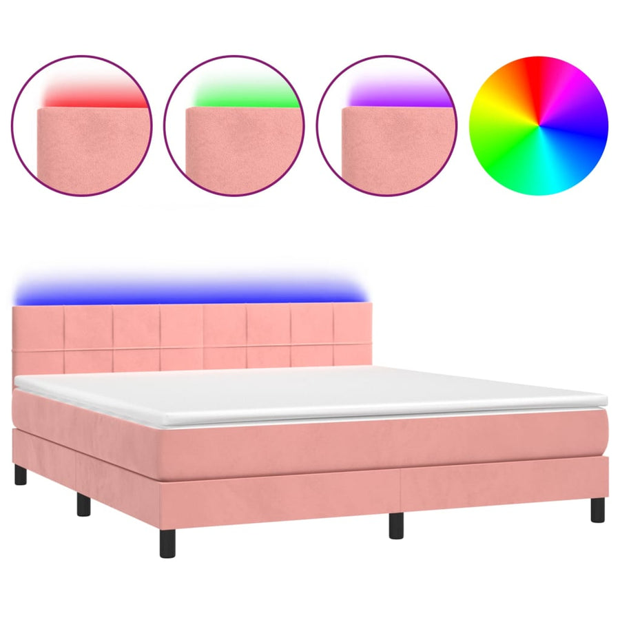 Boxspring met matras en LED fluweel roze 160x200 cm 160 x 200 cm Blok met vierkanten