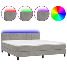 Boxspring Met Matras En Led Fluweel Lichtgrijs 180 x 200 cm Blok met vierkanten