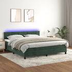 Boxspring met matras en LED fluweel donkergroen 180x200 cm 180 x 200 cm Blok met vierkanten