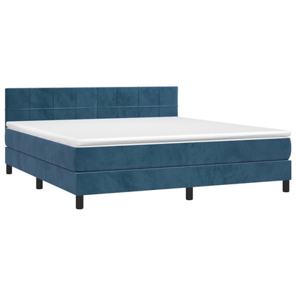 Boxspring met matras en LED fluweel donkerblauw 180x200 cm 180 x 200 cm Blok met vierkanten
