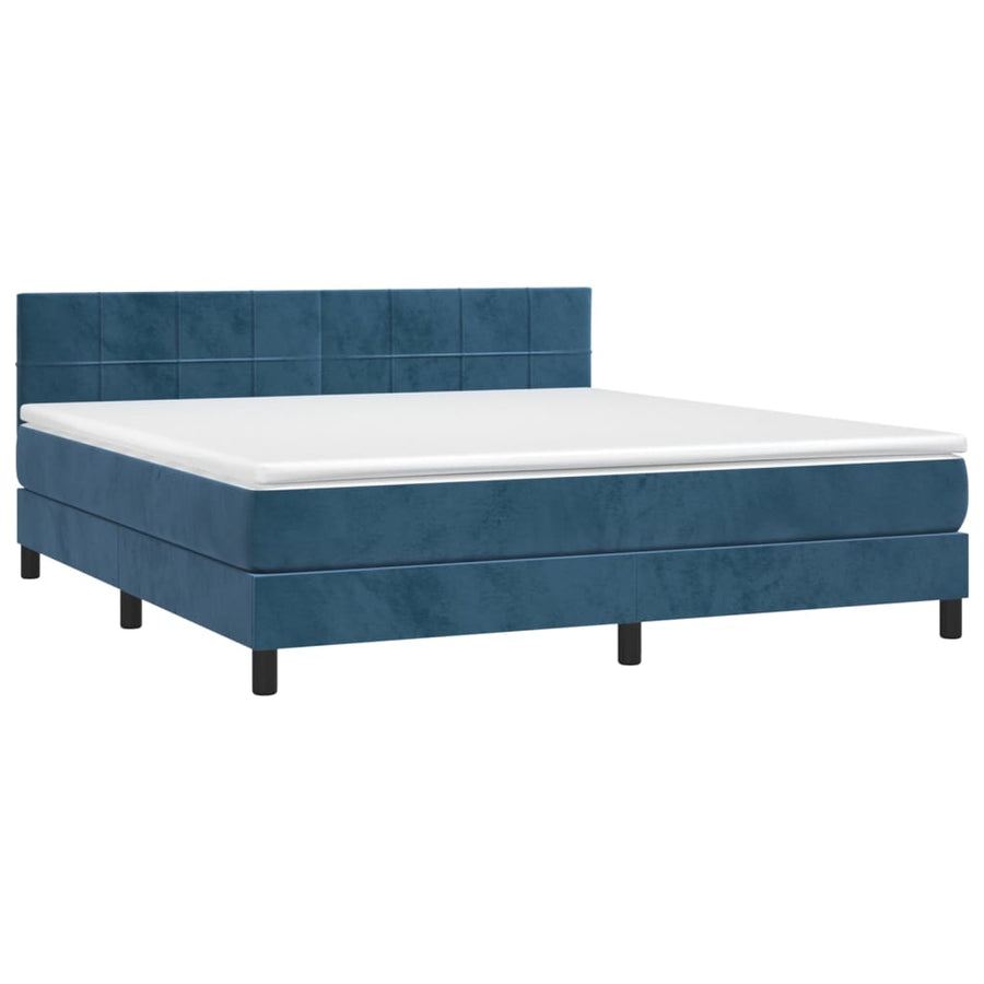 Boxspring met matras en LED fluweel donkerblauw 180x200 cm 180 x 200 cm Blok met vierkanten