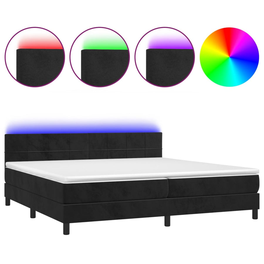 Boxspring met matras en LED fluweel zwart 200x200 cm 200 x 200 cm Zwart