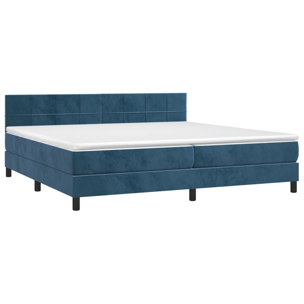 Boxspring Met Matras En Led Fluweel Donkerblauw 200 x 200 cm Blok met vierkanten