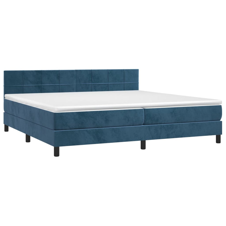 Boxspring Met Matras En Led Fluweel Donkerblauw 200 x 200 cm Blok met vierkanten