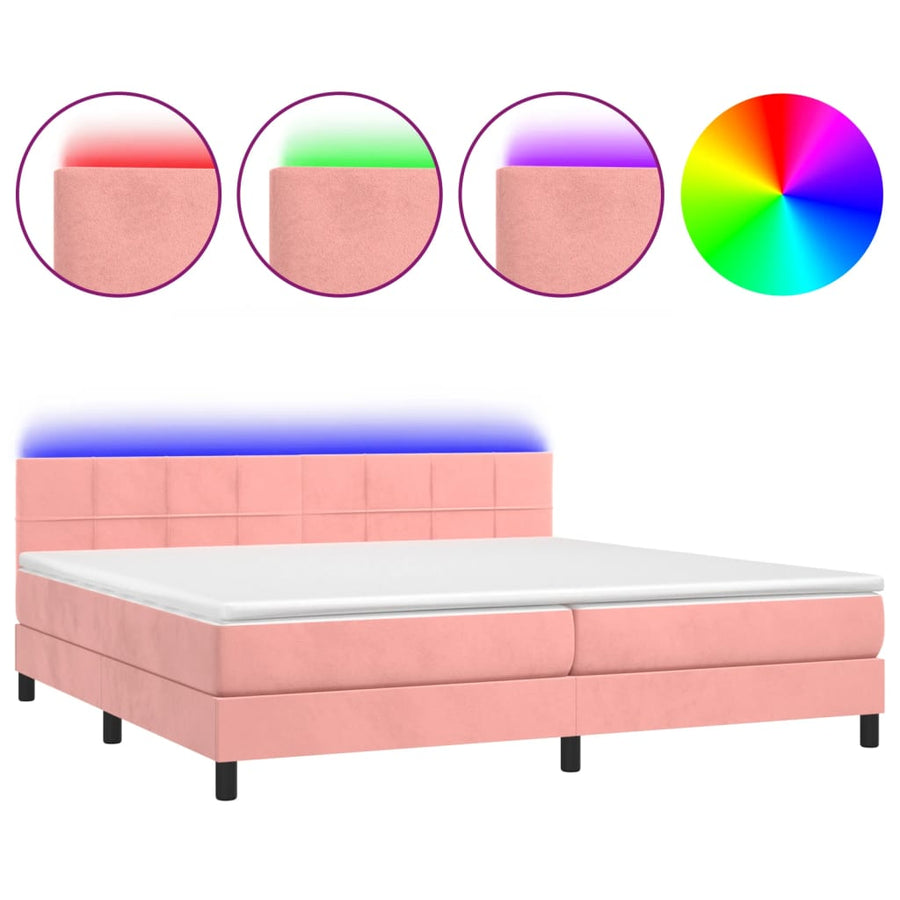 Boxspring met matras en LED fluweel roze 200x200 cm 200 x 200 cm Blok met vierkanten