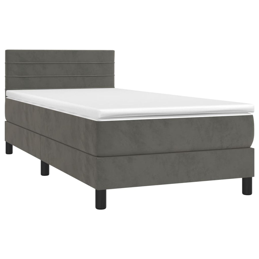 Boxspring Met Matras En Led Fluweel Donkergrijs 80 x 200 cm Horizontale strepen