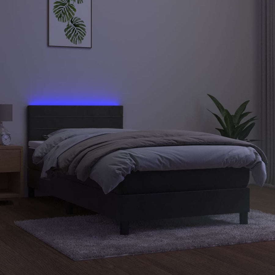 Boxspring Met Matras En Led Fluweel Donkergrijs 80 x 200 cm Horizontale strepen