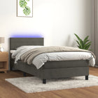 Boxspring Met Matras En Led Fluweel Donkergrijs 80 x 200 cm Horizontale strepen