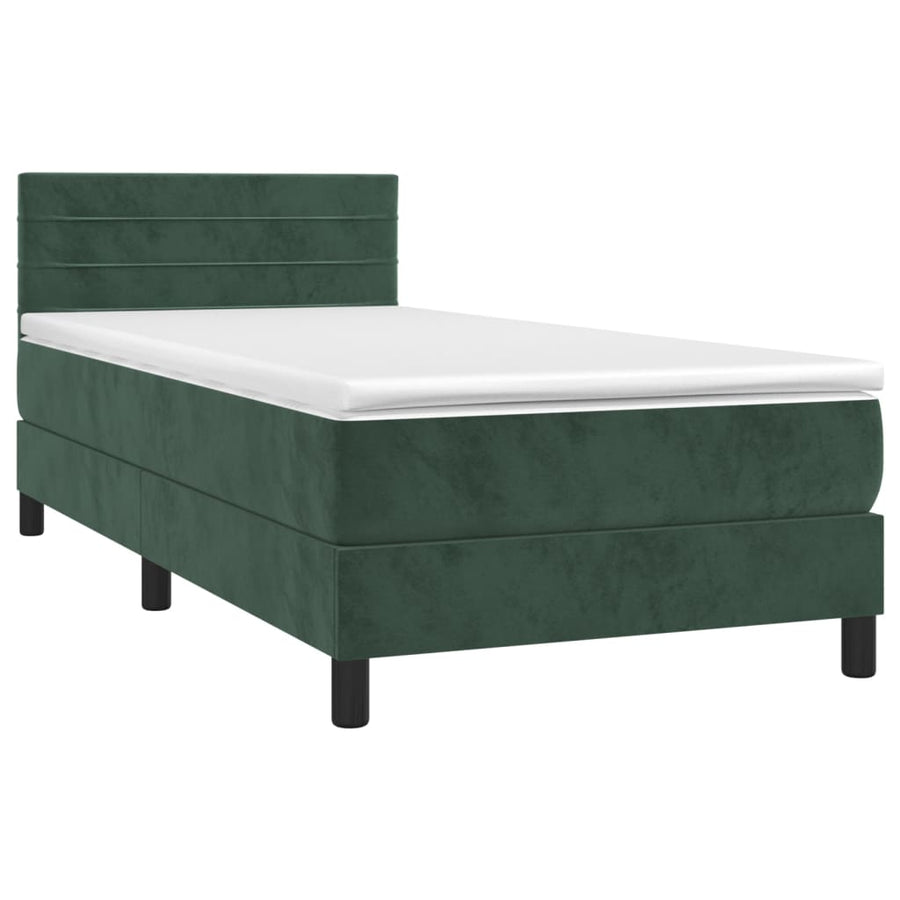 Boxspring Met Matras En Led Fluweel Donkergroen 80X200 Cm Donkergroen 80 x 200 cm Horizontale strepen