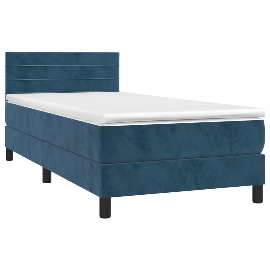 Boxspring Met Matras En Led Fluweel Donkerblauw 80 x 200 cm Horizontale strepen