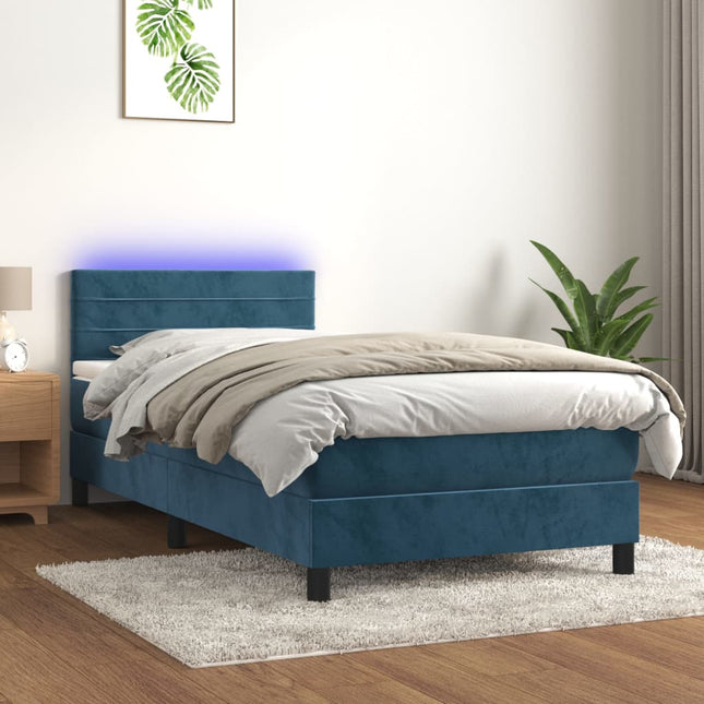 Boxspring Met Matras En Led Fluweel Donkerblauw 80 x 200 cm Horizontale strepen