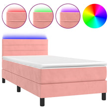 Boxspring Met Matras En Led Fluweel Roze 80 x 200 cm Horizontale strepen
