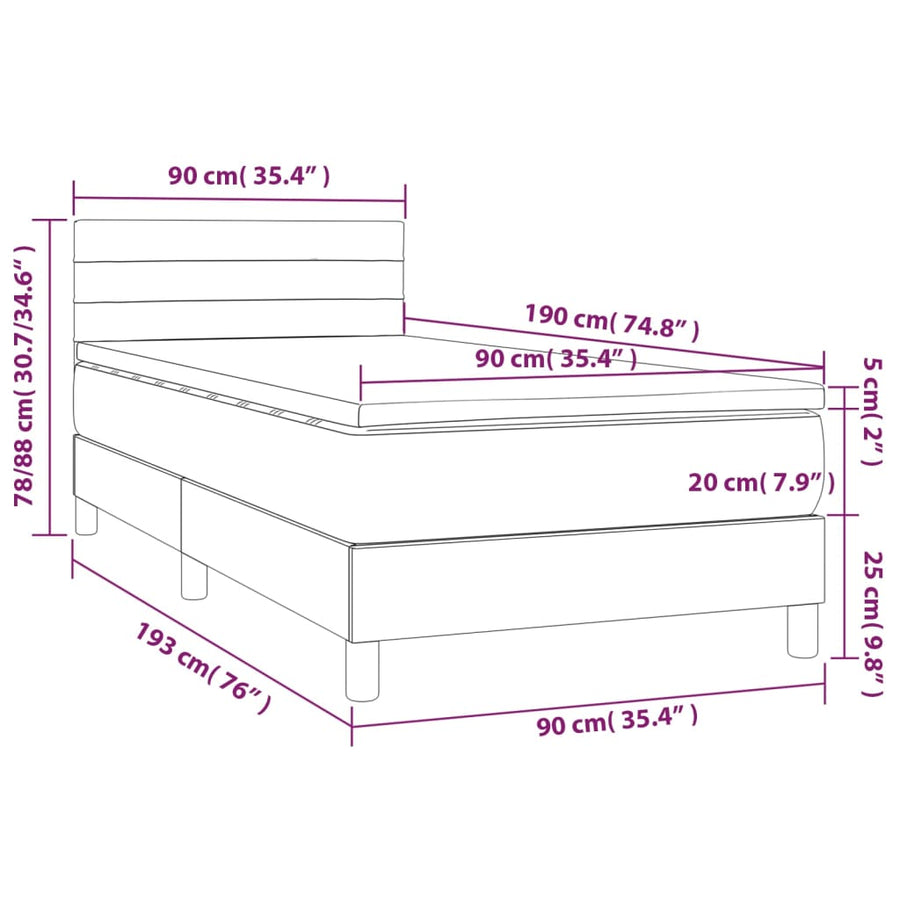 Boxspring met matras en LED fluweel zwart 90x190 cm 90 x 190 cm Horizontale strepen