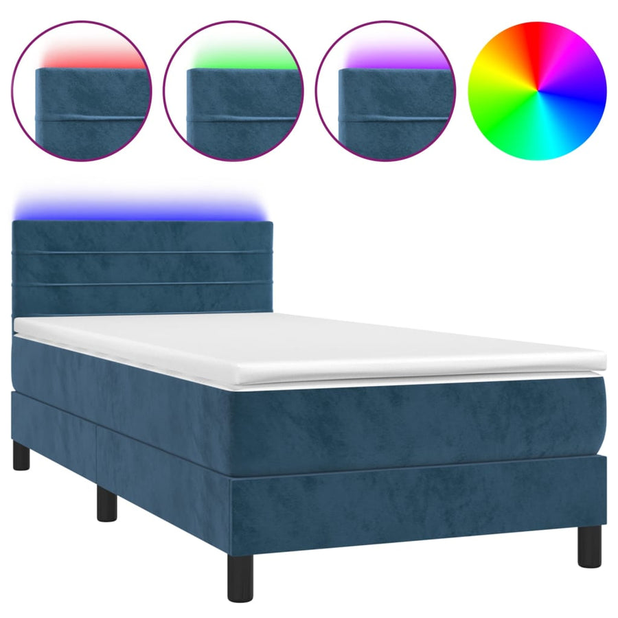Boxspring met matras en LED fluweel donkerblauw 90x190 cm 90 x 190 cm Donkerblauw