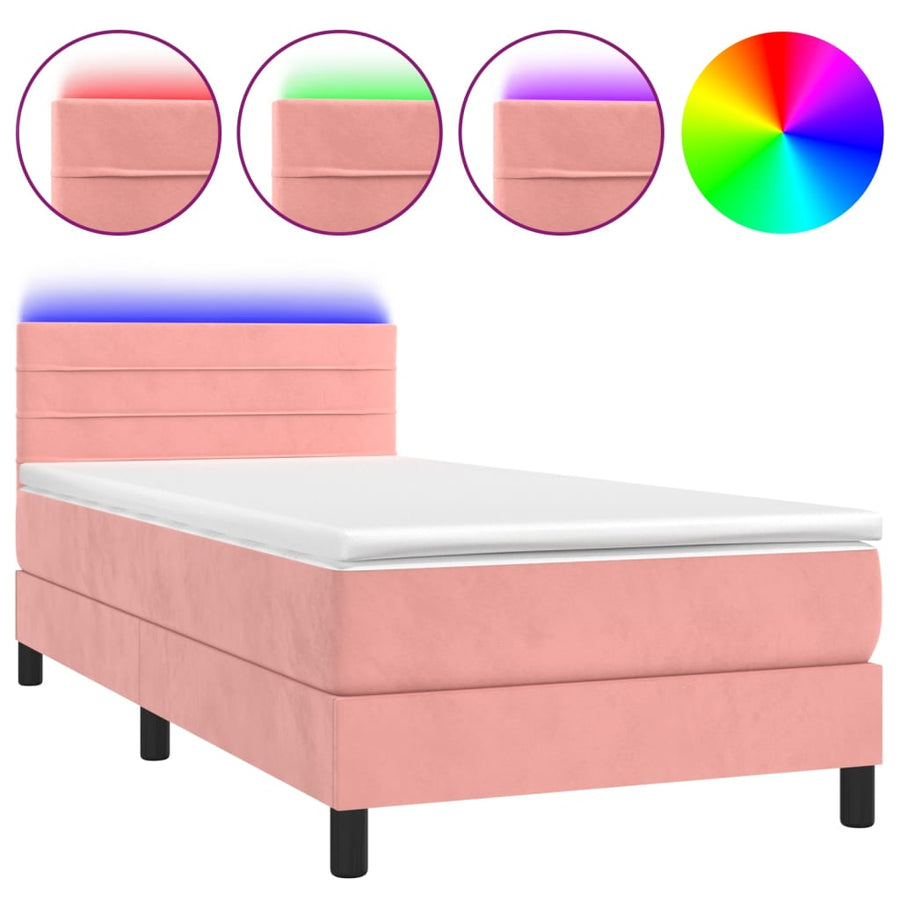 Boxspring met matras en LED fluweel roze 90x190 cm 90 x 190 cm Horizontale strepen