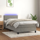 Boxspring Met Matras En Led Fluweel Lichtgrijs 90 x 200 cm Horizontale strepen