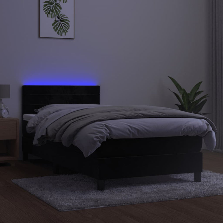 Boxspring met matras en LED fluweel zwart 90x200 cm 90 x 200 cm Horizontale strepen