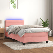 Boxspring 90x200 cm fluweel roze met LED matras