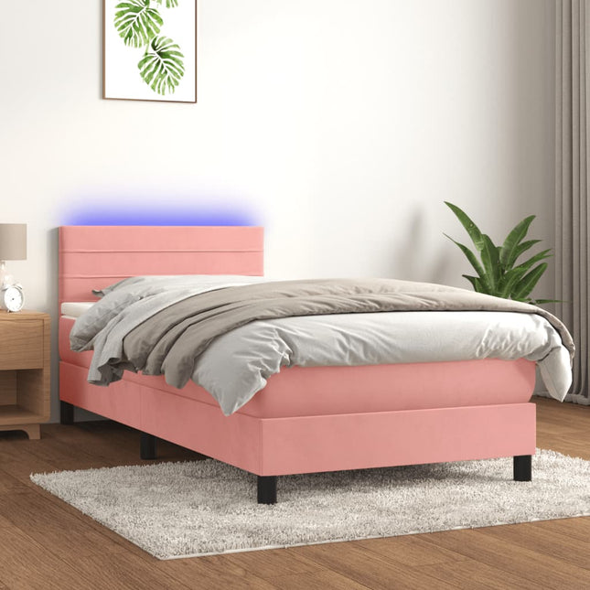 Boxspring met matras en LED fluweel roze 90x200 cm 90 x 200 cm Roze