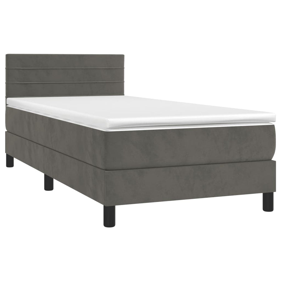 Boxspring Met Matras En Led Fluweel Donkergrijs 100X200 Cm 100 x 200 cm Horizontale strepen