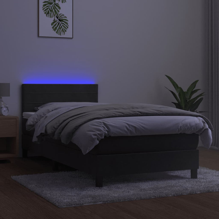 Boxspring Met Matras En Led Fluweel Donkergrijs 100X200 Cm 100 x 200 cm Horizontale strepen